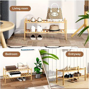 BAMBOO 2-Tier Shoe Rack, Stackable